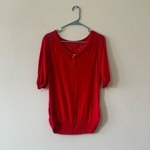 Quarter Length Sleeves Women’s Red Top